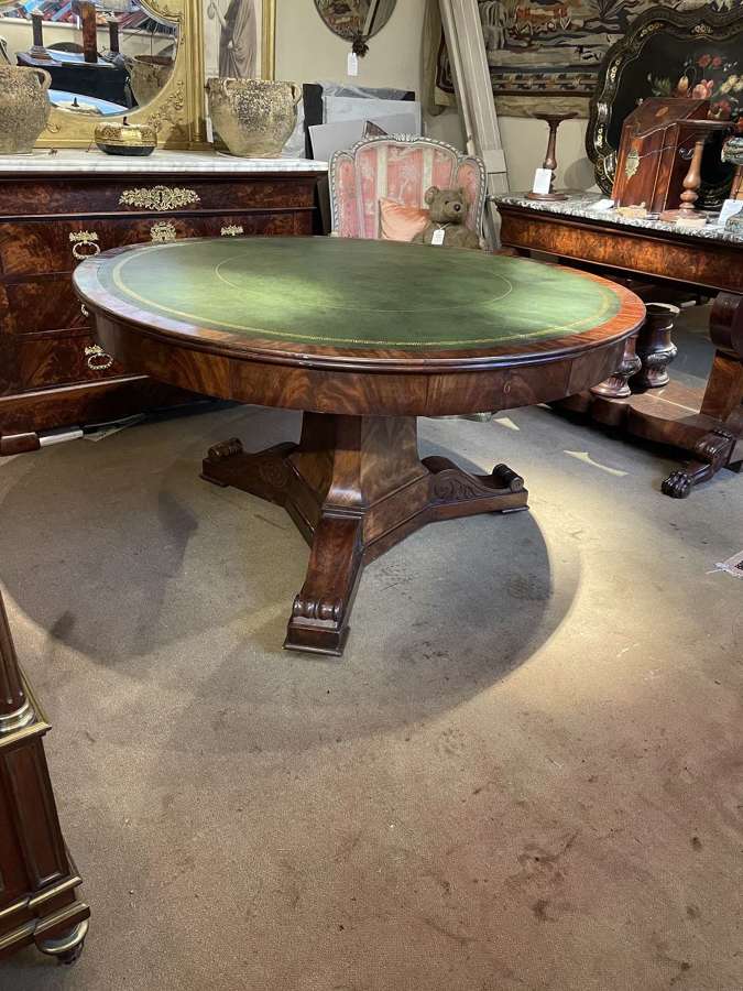 Period Flame Mahogany Drum Table