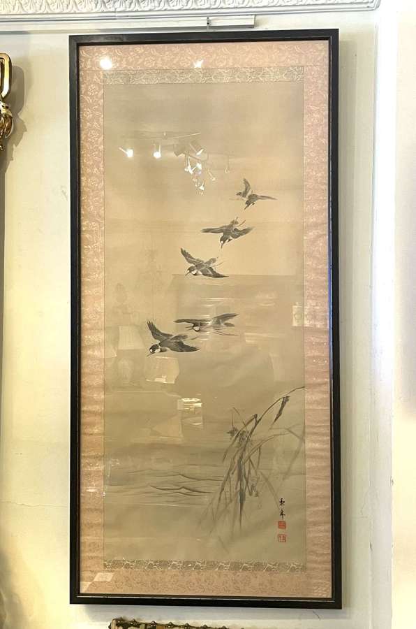 Chinese Painted Scroll Birds / Bamboo