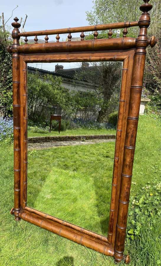 Large cherrywood faux bamboo mirror