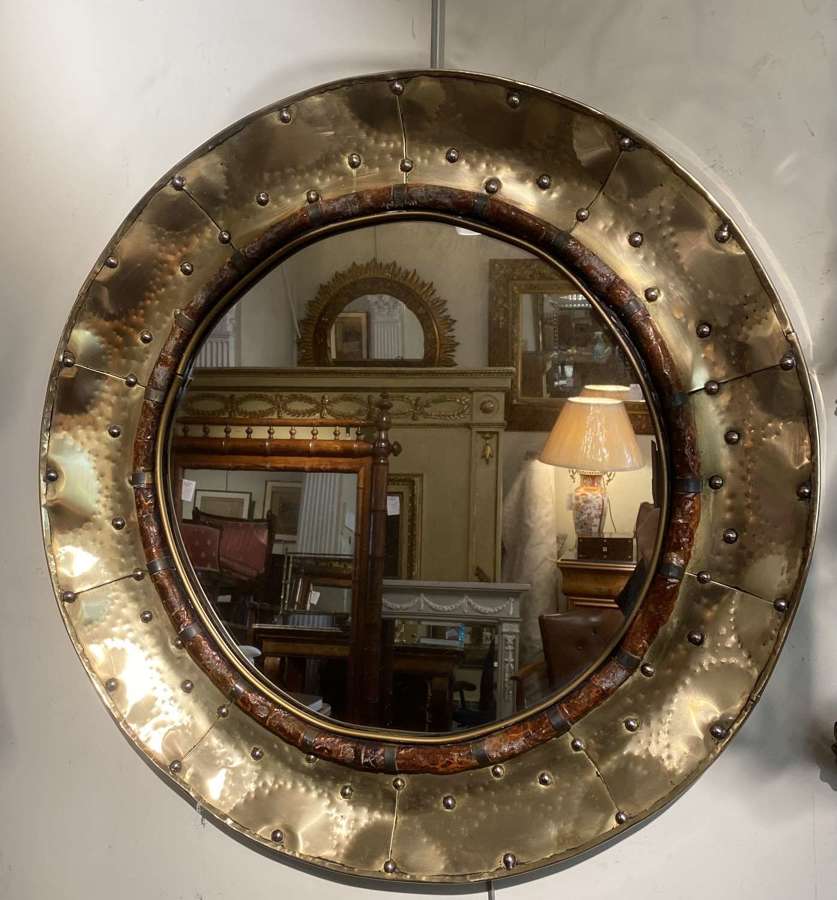 Mid Century, beaten brass mirror by Fitterman of Paris