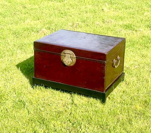 19th Century Chinese Leather Traveling Trunk