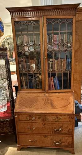 Satinwood bureau bookcase