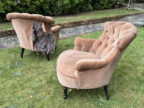 Pair of 19th Century button back armchairs