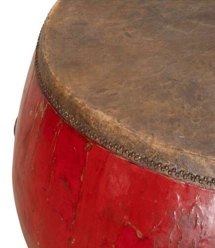 19th Century Red Laquered Temple Drum Centre Table