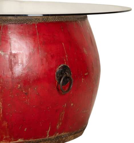 19th Century Red Laquered Temple Drum Centre Table