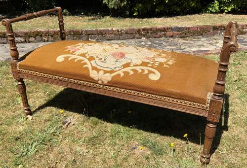 Carved walnut stool or window seat