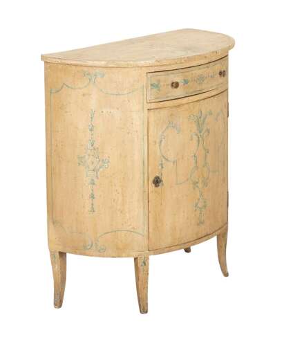 19th Century Italian Neoclassical Painted Demi  Lune Cabinet