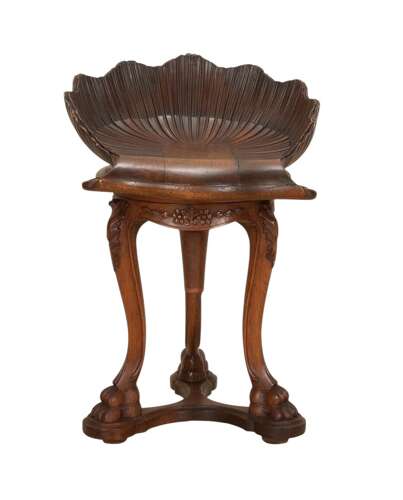 19th Century Venetian Carved Walnut Grotto Piano Stool