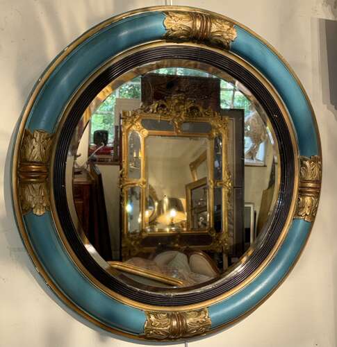 Round Regency mirror in blue