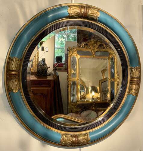 Round Regency mirror in blue