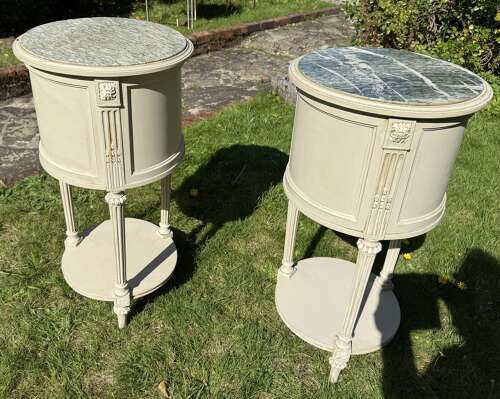 Pair of painted round bedside tables