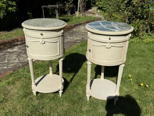 Pair of painted round bedside tables