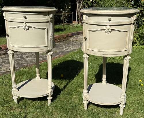 Pair of painted round bedside tables