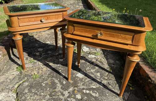 Pair of art deco bedside tables in oak