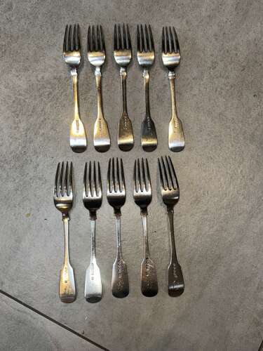 A set of ten matching fiddle pattern sterling silver forks