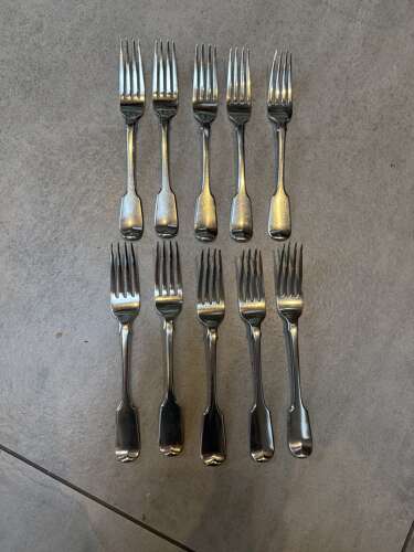 A set of ten matching fiddle pattern sterling silver forks
