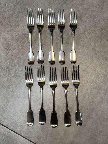 A set of ten matching fiddle pattern sterling silver forks