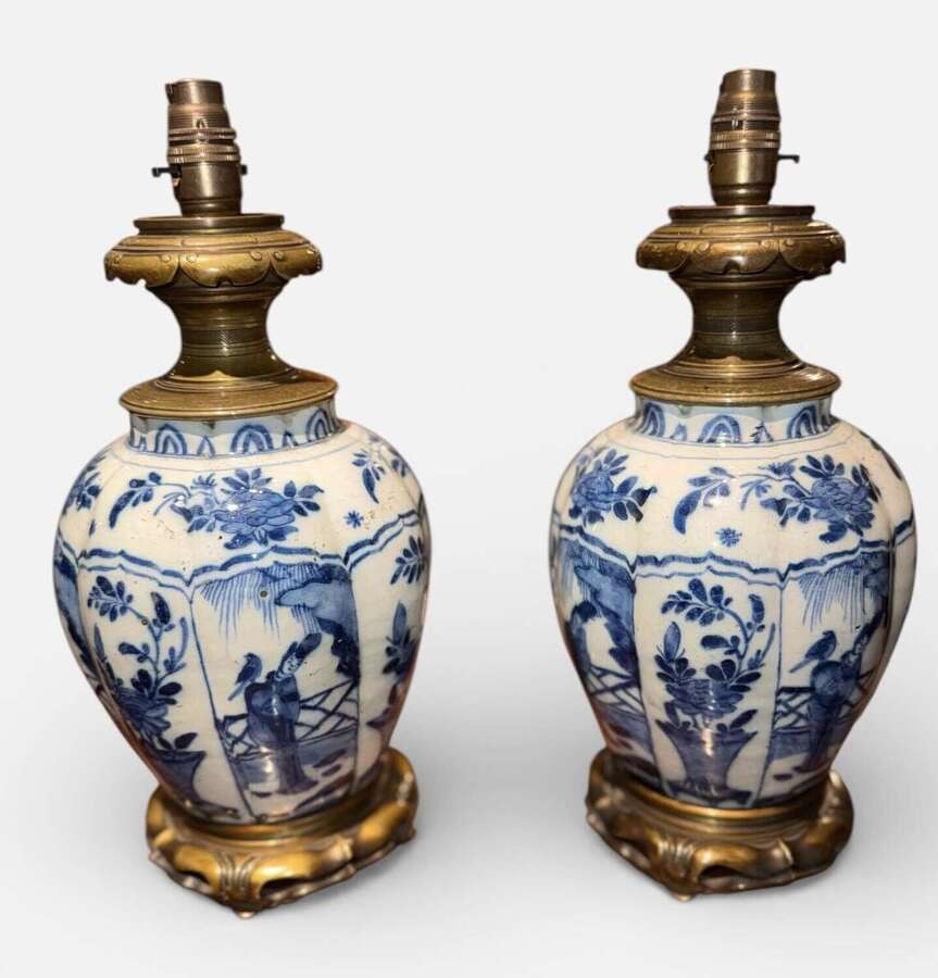 Pair of 18th Century Delft lamps