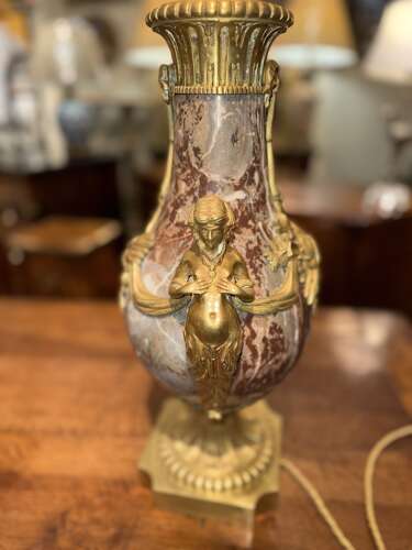 Pair of large marble and ormolu lamps