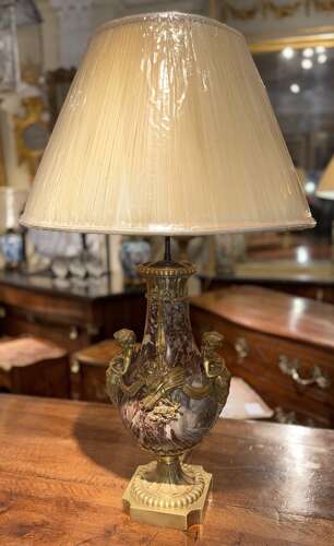 Pair of large marble and ormolu lamps