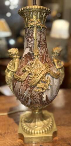 Pair of large marble and ormolu lamps