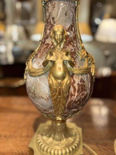 Pair of large marble and ormolu lamps