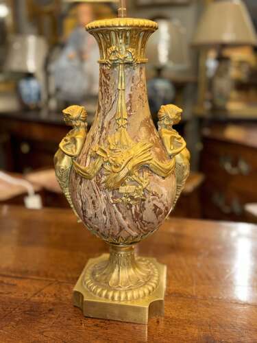 Pair of large marble and ormolu lamps