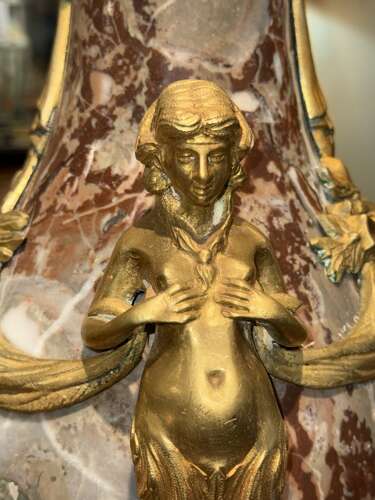 Pair of large marble and ormolu lamps