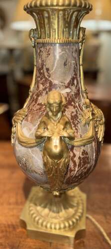 Pair of large marble and ormolu lamps
