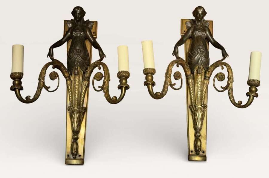 Pair of French Empire bronze wall lights