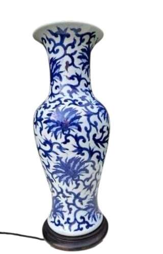 Early 20th C Blue & White Lamp