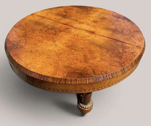 Large extending burr wood table