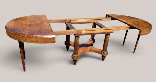 Large extending burr wood table