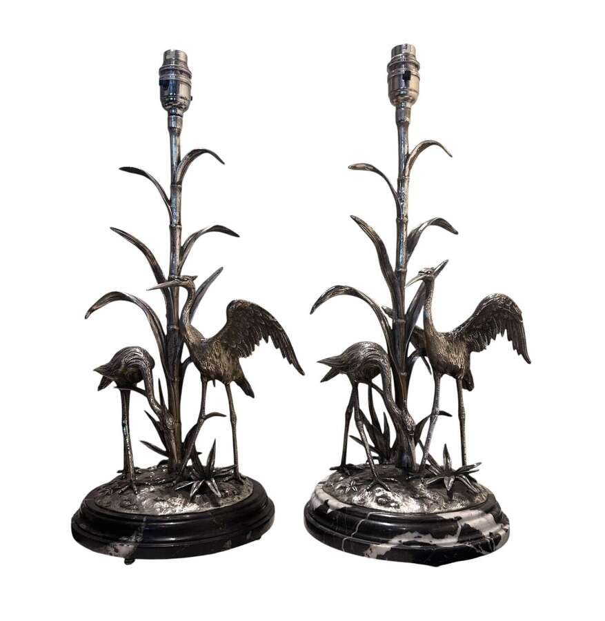 Pair of Mid Century Crane Lamps by S. Agudo