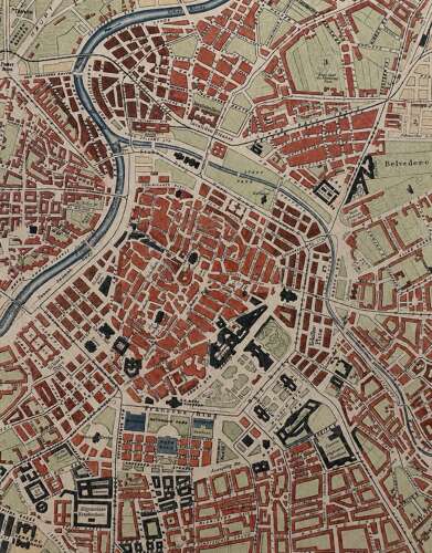 Framed Map of Vienna by George Bradshaw 1889