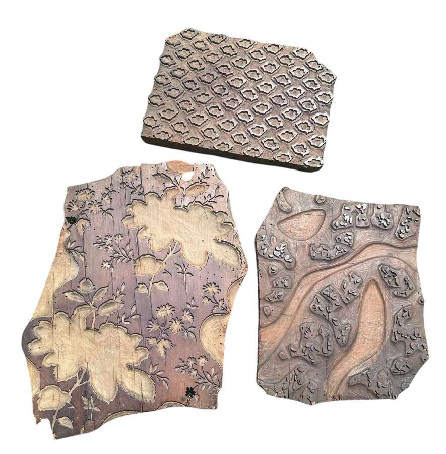 3 19th C French Fruitwood Carved Fabric Printing Blocks