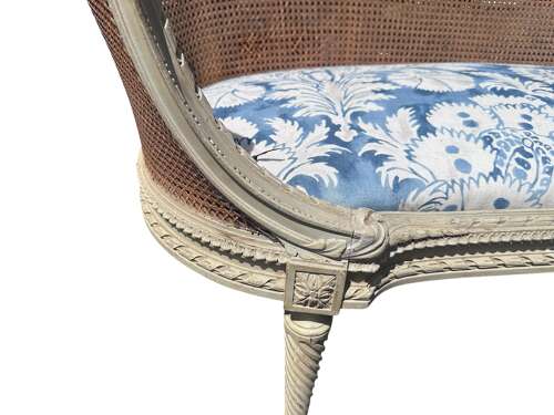 French 19th C Painted & Caned Sofa / Love Seat