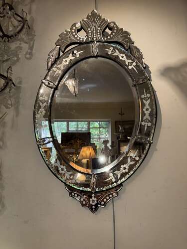 Oval cut glass Venetian mirror