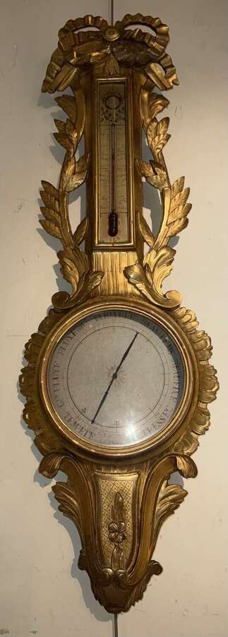 18th Century Louis XVI carved giltwood barometer