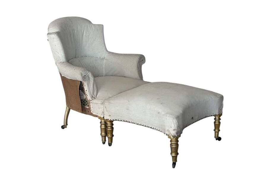 19th Century French Armchair & Stool / Duchess Brisee