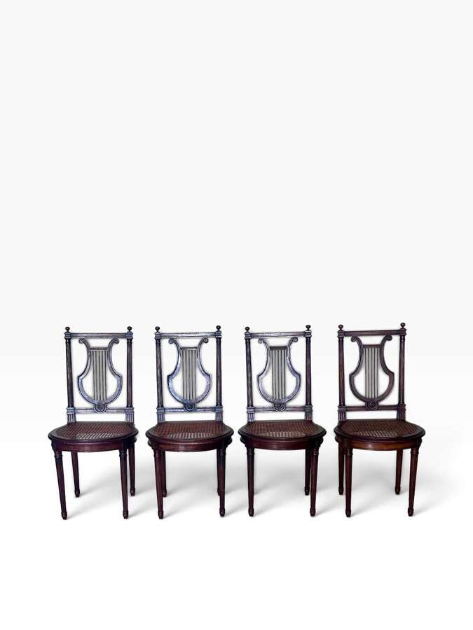 Set of 4 French 19th C Lyre Back Chairs